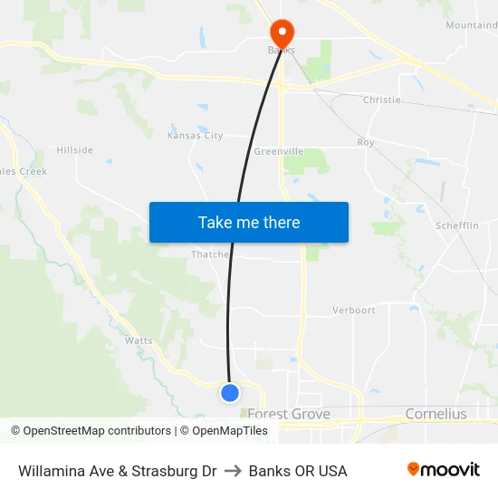 Willamina Ave & Strasburg Dr to Banks OR USA map