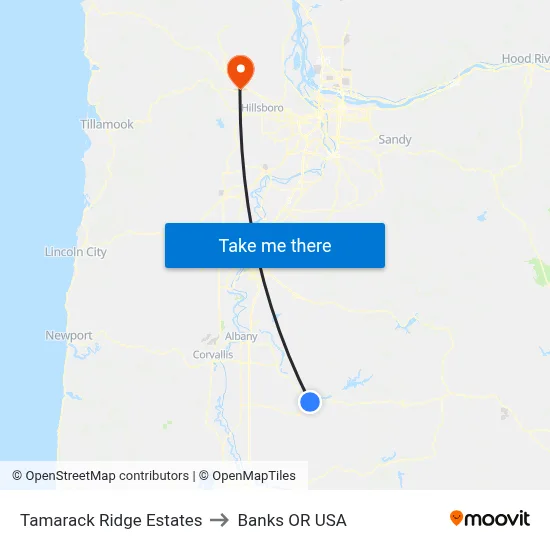 Tamarack Ridge Estates to Banks OR USA map