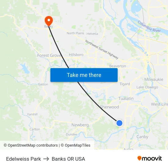 Edelweiss Park to Banks OR USA map