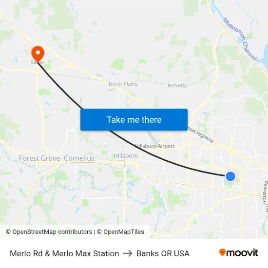 Merlo Rd & Merlo Max Station to Banks OR USA map