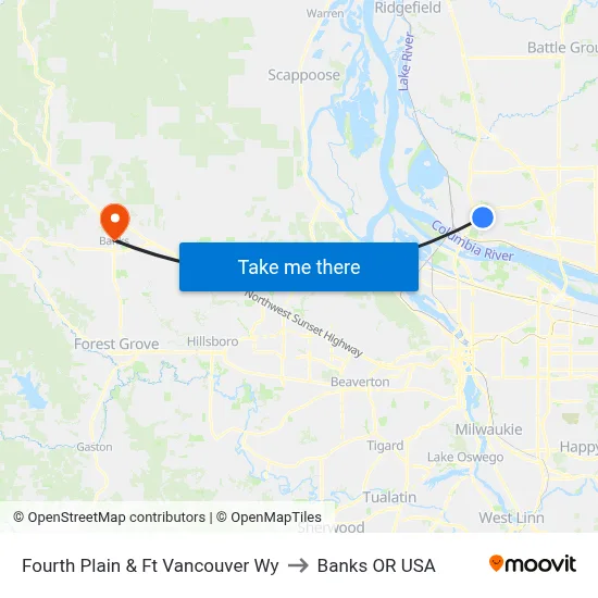 Fourth Plain & Ft Vancouver Wy to Banks OR USA map