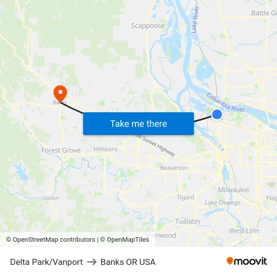 Delta Park/Vanport to Banks OR USA map