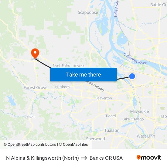 N Albina & Killingsworth (North) to Banks OR USA map