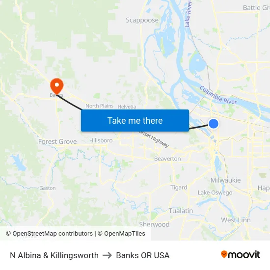 N Albina & Killingsworth to Banks OR USA map