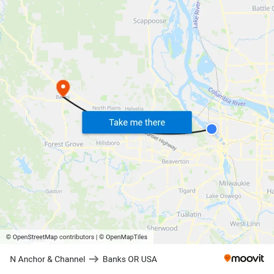 N Anchor & Channel to Banks OR USA map