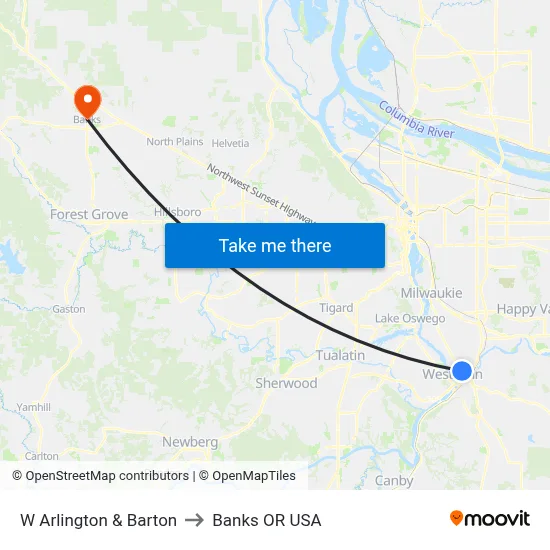 W Arlington & Barton to Banks OR USA map