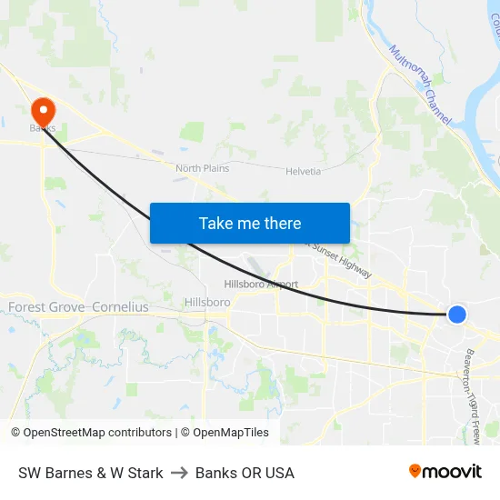 SW Barnes & W Stark to Banks OR USA map