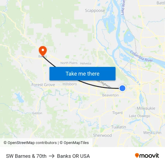 SW Barnes & 70th to Banks OR USA map