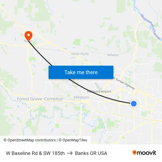 W Baseline Rd & SW 185th to Banks OR USA map