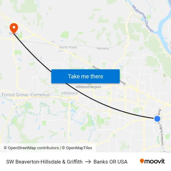 SW Beaverton-Hillsdale & Griffith to Banks OR USA map