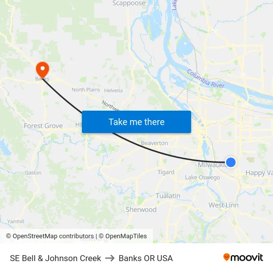 SE Bell & Johnson Creek to Banks OR USA map