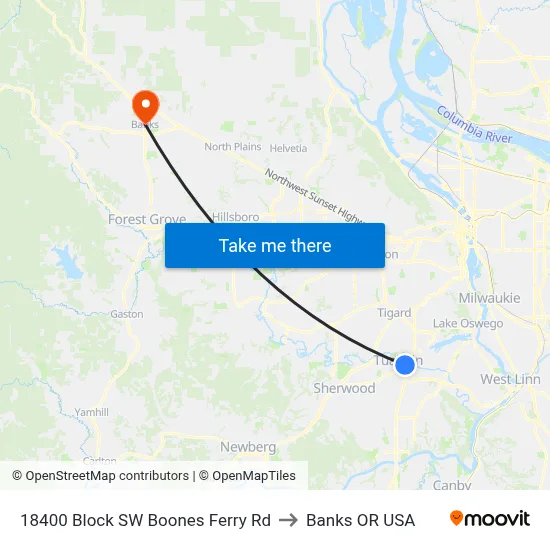 18400 Block SW Boones Ferry Rd to Banks OR USA map
