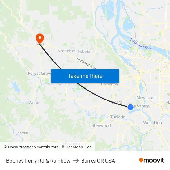Boones Ferry Rd & Rainbow to Banks OR USA map