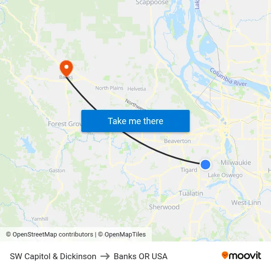 SW Capitol & Dickinson to Banks OR USA map