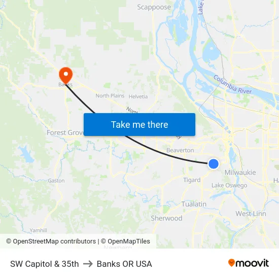 SW Capitol & 35th to Banks OR USA map