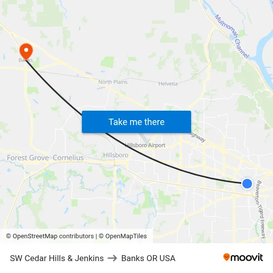 SW Cedar Hills & Jenkins to Banks OR USA map
