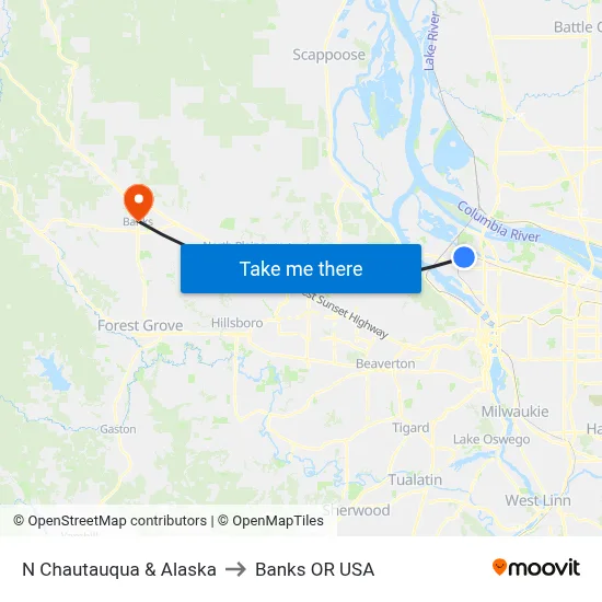 N Chautauqua & Alaska to Banks OR USA map