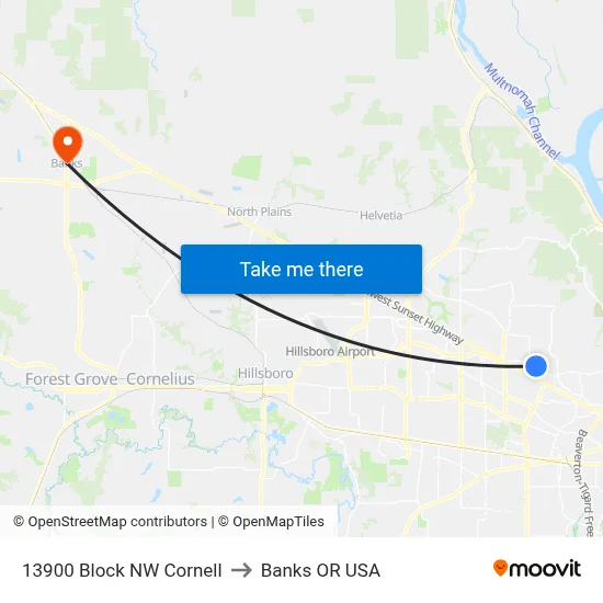 13900 Block NW Cornell to Banks OR USA map