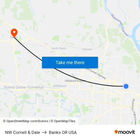 NW Cornell & Dale to Banks OR USA map