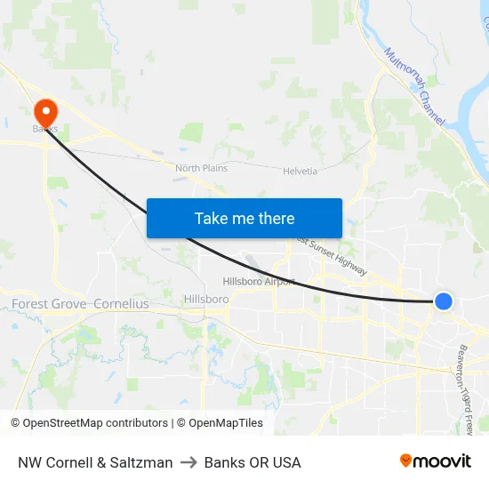 NW Cornell & Saltzman to Banks OR USA map
