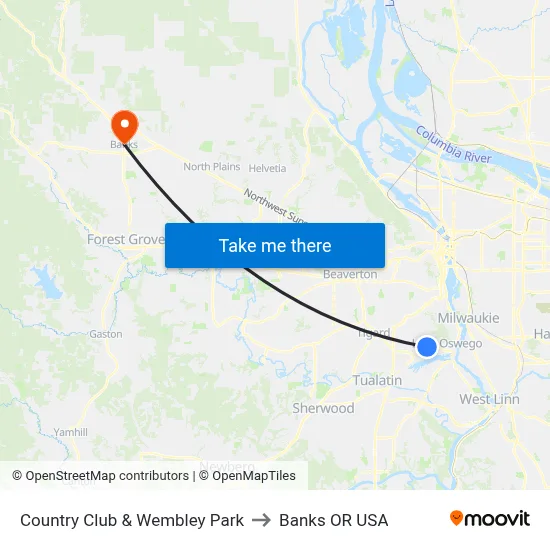 Country Club & Wembley Park to Banks OR USA map