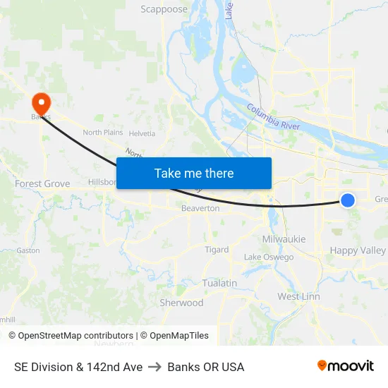 SE Division & 142nd Ave to Banks OR USA map