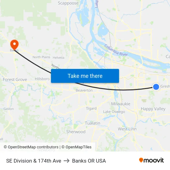 SE Division & 174th Ave to Banks OR USA map