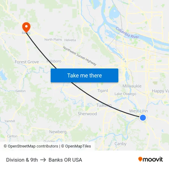 Division & 9th to Banks OR USA map
