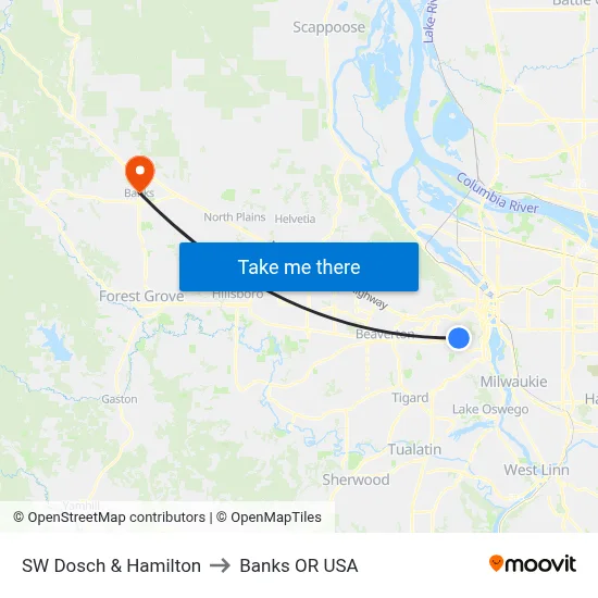 SW Dosch & Hamilton to Banks OR USA map