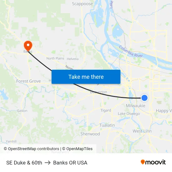 SE Duke & 60th to Banks OR USA map