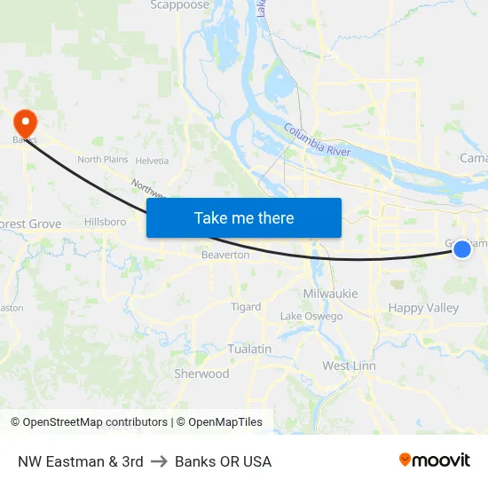 NW Eastman & 3rd to Banks OR USA map