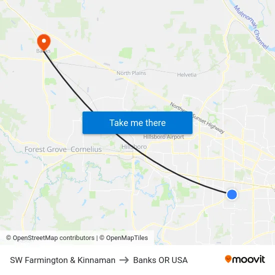 SW Farmington & Kinnaman to Banks OR USA map