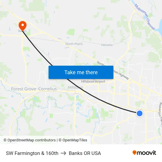SW Farmington & 160th to Banks OR USA map