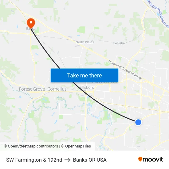 SW Farmington & 192nd to Banks OR USA map
