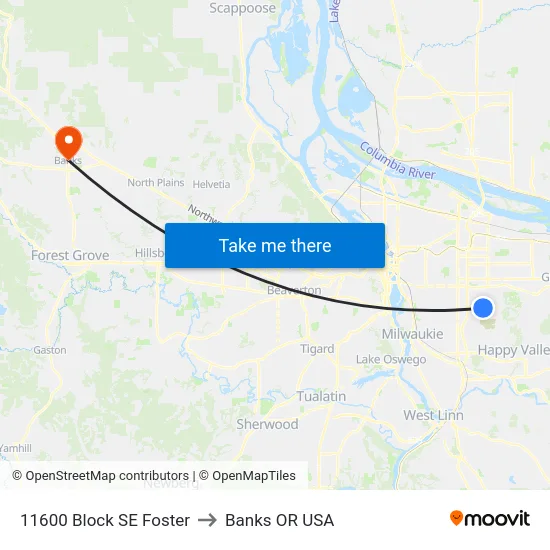 11600 Block SE Foster to Banks OR USA map