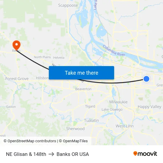 NE Glisan & 148th to Banks OR USA map