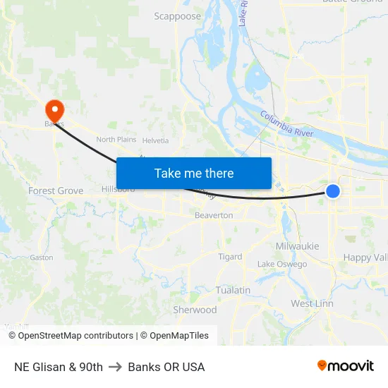 NE Glisan & 90th to Banks OR USA map