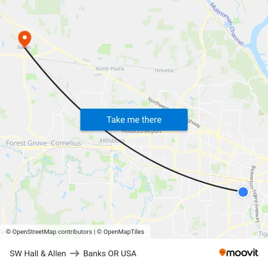 SW Hall & Allen to Banks OR USA map