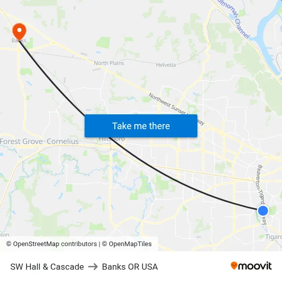 SW Hall & Cascade to Banks OR USA map