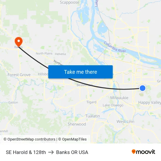 SE Harold & 128th to Banks OR USA map