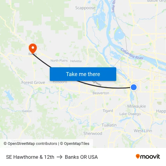 SE Hawthorne & 12th to Banks OR USA map