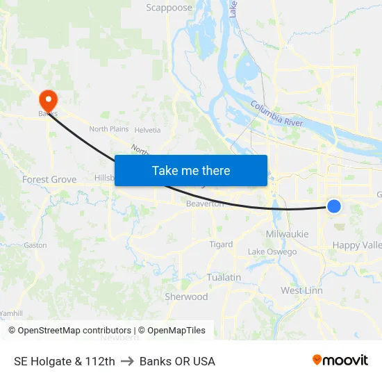 SE Holgate & 112th to Banks OR USA map