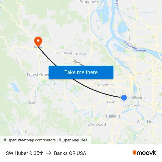 SW Huber & 35th to Banks OR USA map