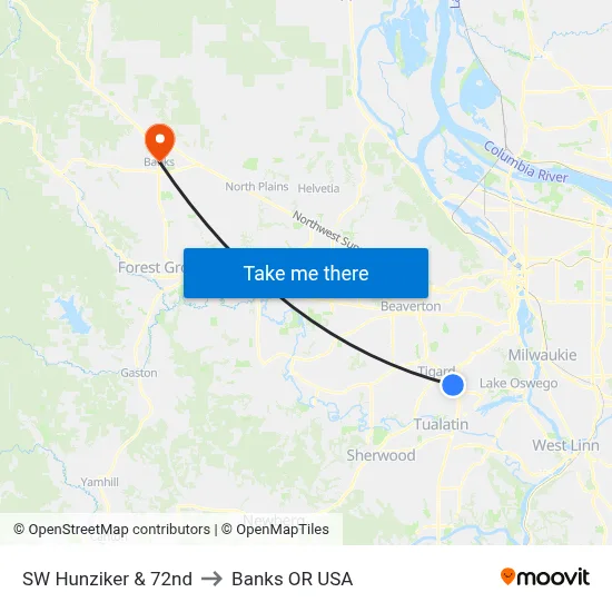 SW Hunziker & 72nd to Banks OR USA map