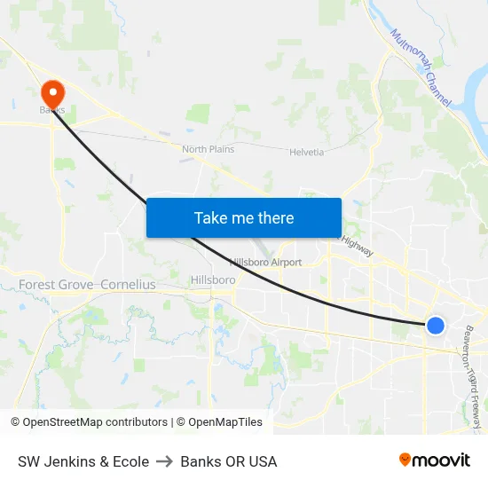 SW Jenkins & Ecole to Banks OR USA map