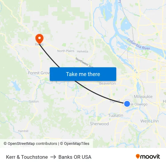 Kerr & Touchstone to Banks OR USA map
