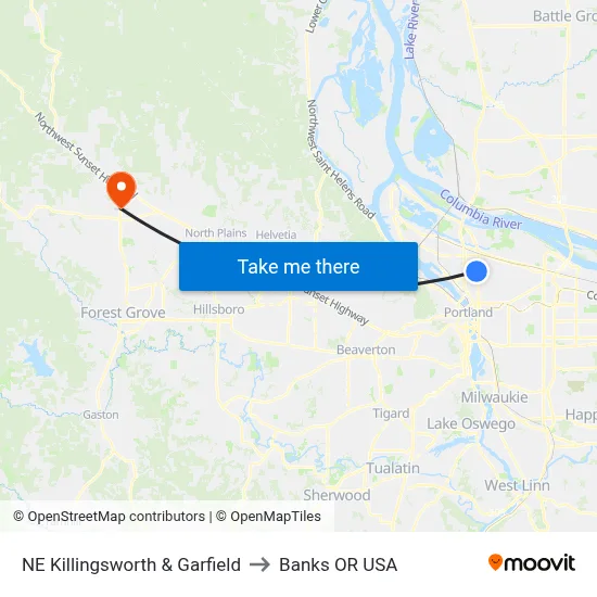 NE Killingsworth & Garfield to Banks OR USA map