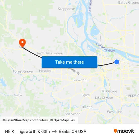 NE Killingsworth & 60th to Banks OR USA map
