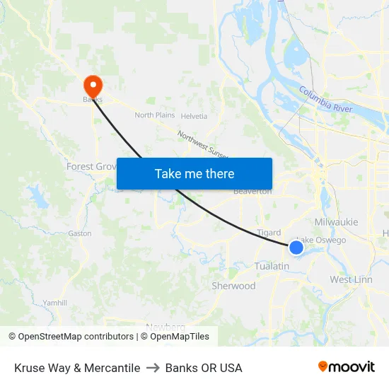 Kruse Way & Mercantile to Banks OR USA map