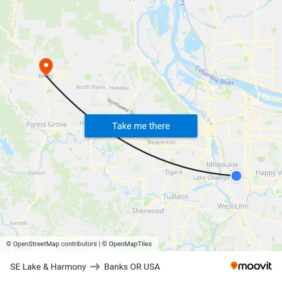 SE Lake & Harmony to Banks OR USA map
